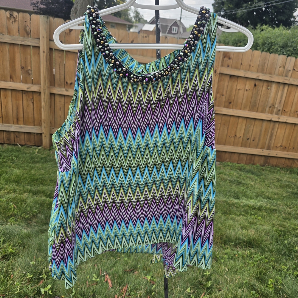 Jennifer Lopez Vibrant Zigzag Beaded Tank Top